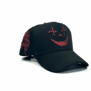 Rhinestone Smiley Black Cap